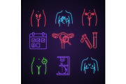 Gynecology neon light icons set