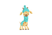 Cute little giraffe wearing blue