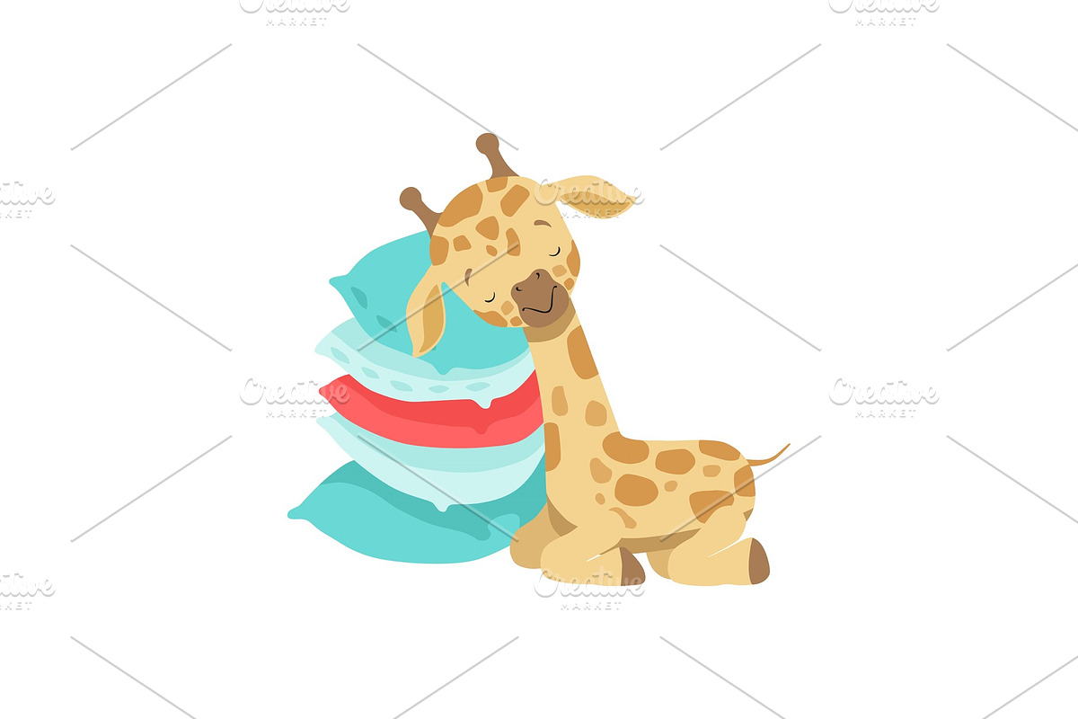 Cute little giraffe sleeping on a in Illustrations - product preview 8