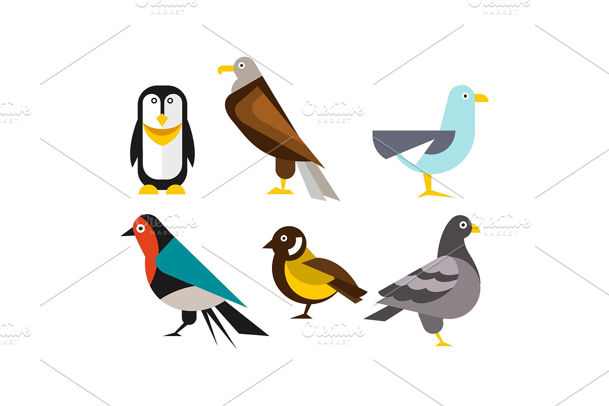 Birds set, penguin, eagle, gull in Illustrations - product preview 8
