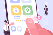 Hand putting star for rating of app