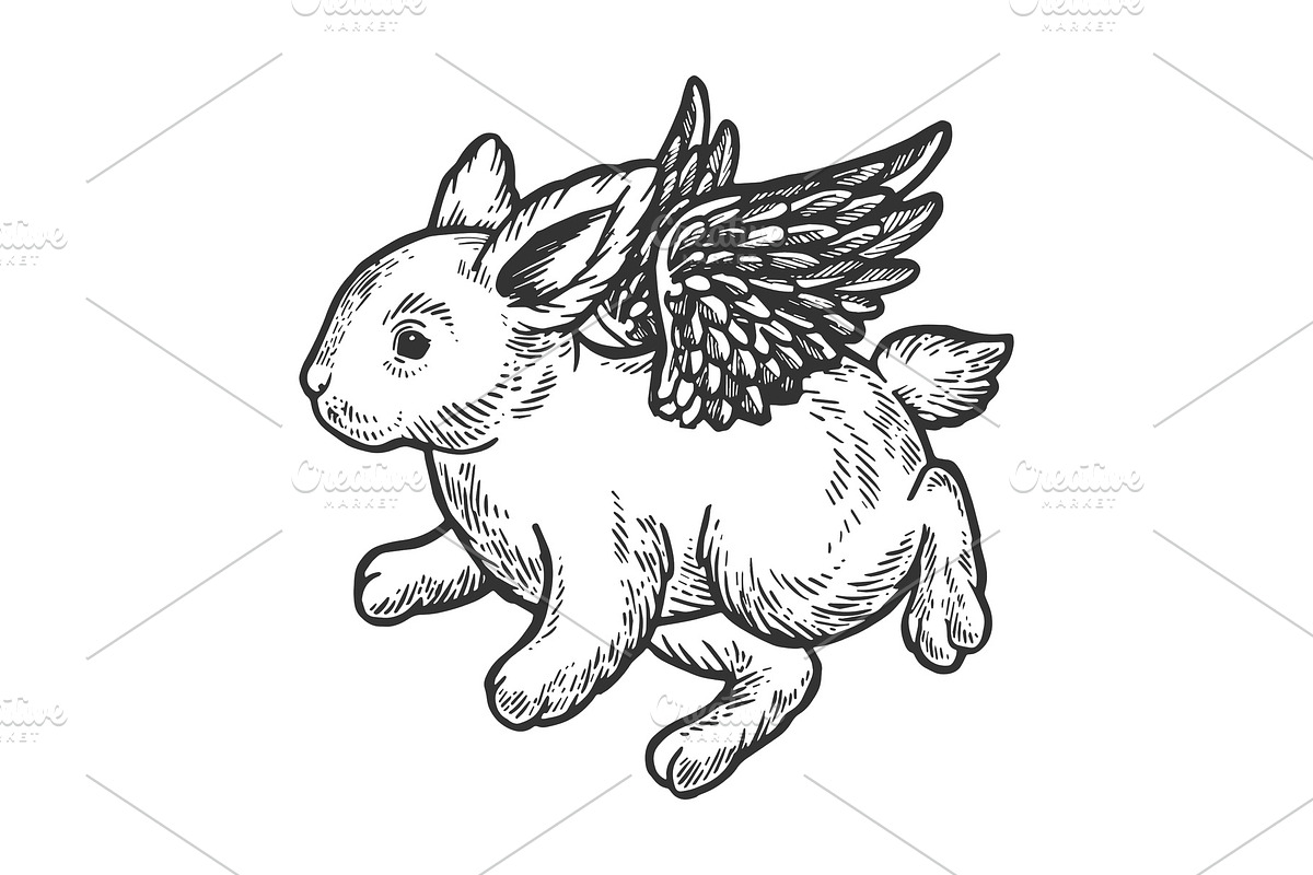 Angel flying baby bunny engraving in Illustrations - product preview 8