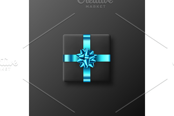 Black gift box with glittering blue