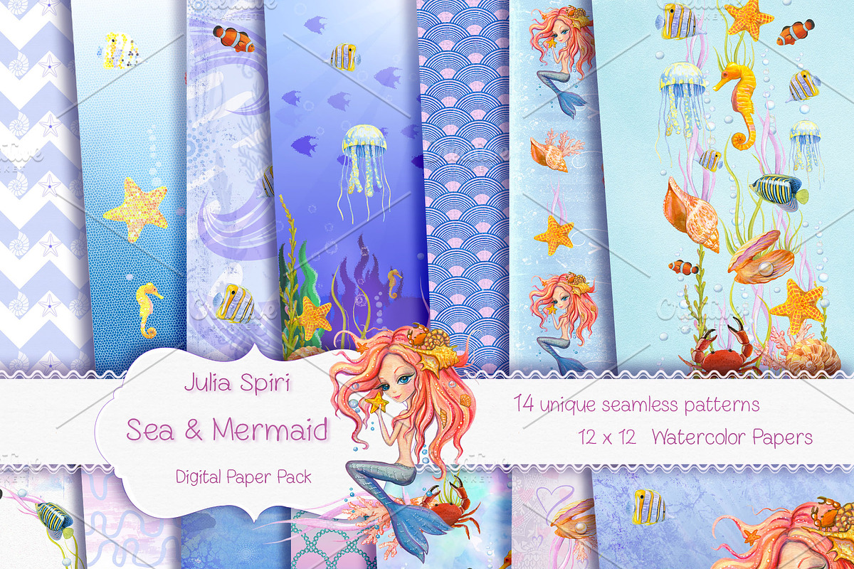 Sea & Mermaid Patterns/Digital Paper in Patterns - product preview 8