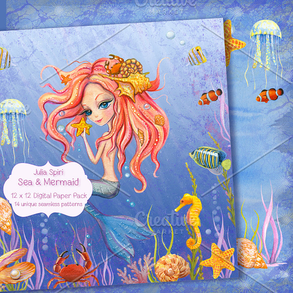 Sea & Mermaid Patterns/Digital Paper in Patterns - product preview 1