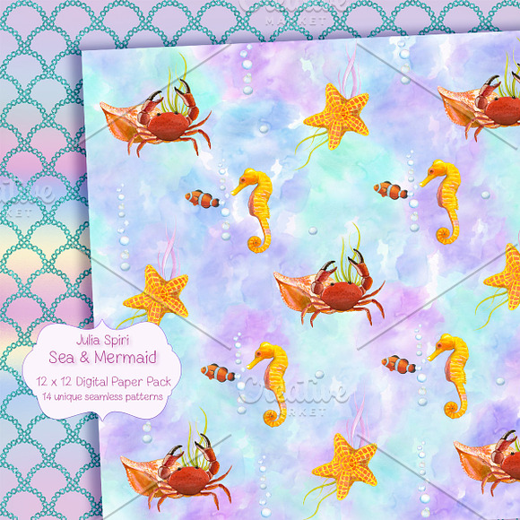 Sea & Mermaid Patterns/Digital Paper in Patterns - product preview 3