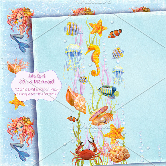 Sea & Mermaid Patterns/Digital Paper in Patterns - product preview 6