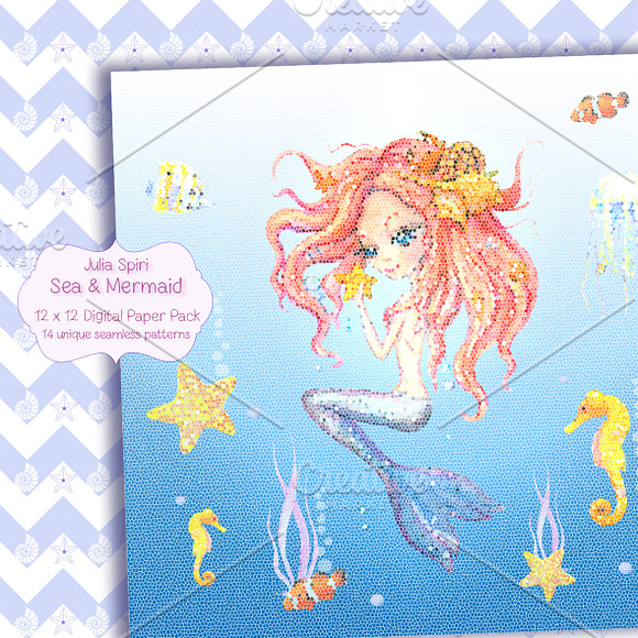 Sea & Mermaid Patterns/Digital Paper in Patterns - product preview 7