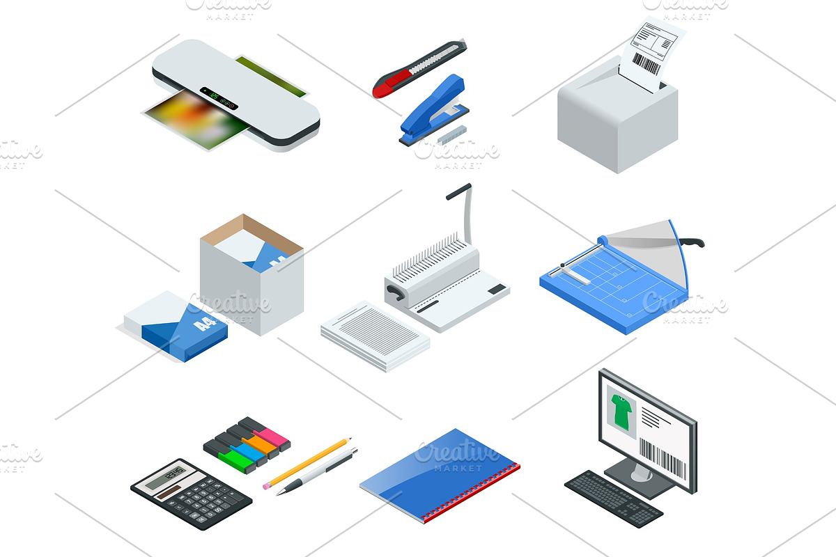 Isometric set of office tools in Illustrations - product preview 8