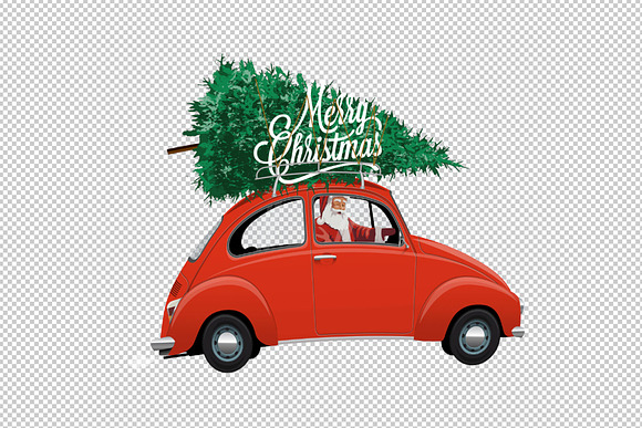 Santa in small red car in Illustrations - product preview 1