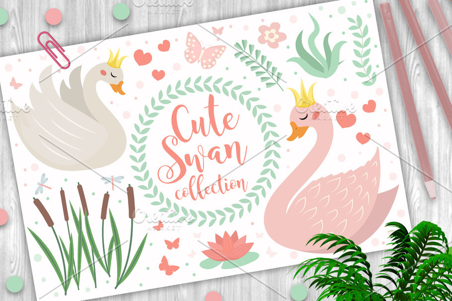 Cute swan princess character set of in Illustrations - product preview 8