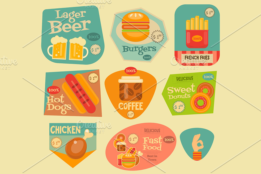 fast food stickers collection in Illustrations - product preview 8