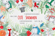 cute  watercolor Snowmen set