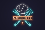 Chef master neon logo with chef.