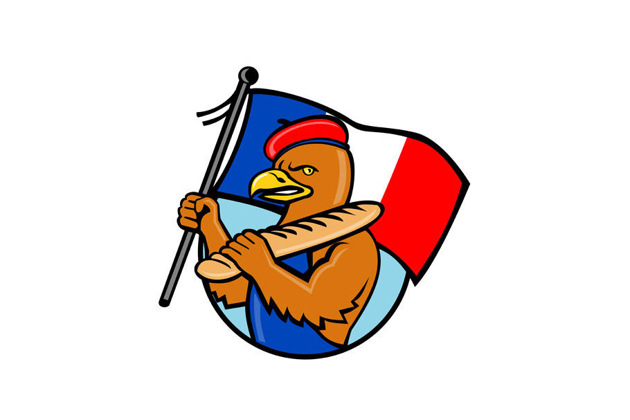 French Eagle Holding Flag and Baguet