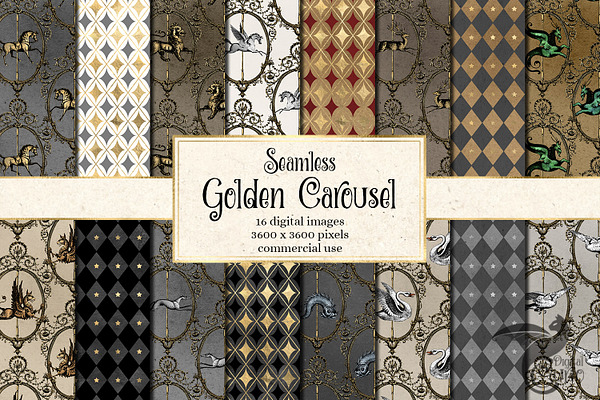 Golden Carousel Digital Paper