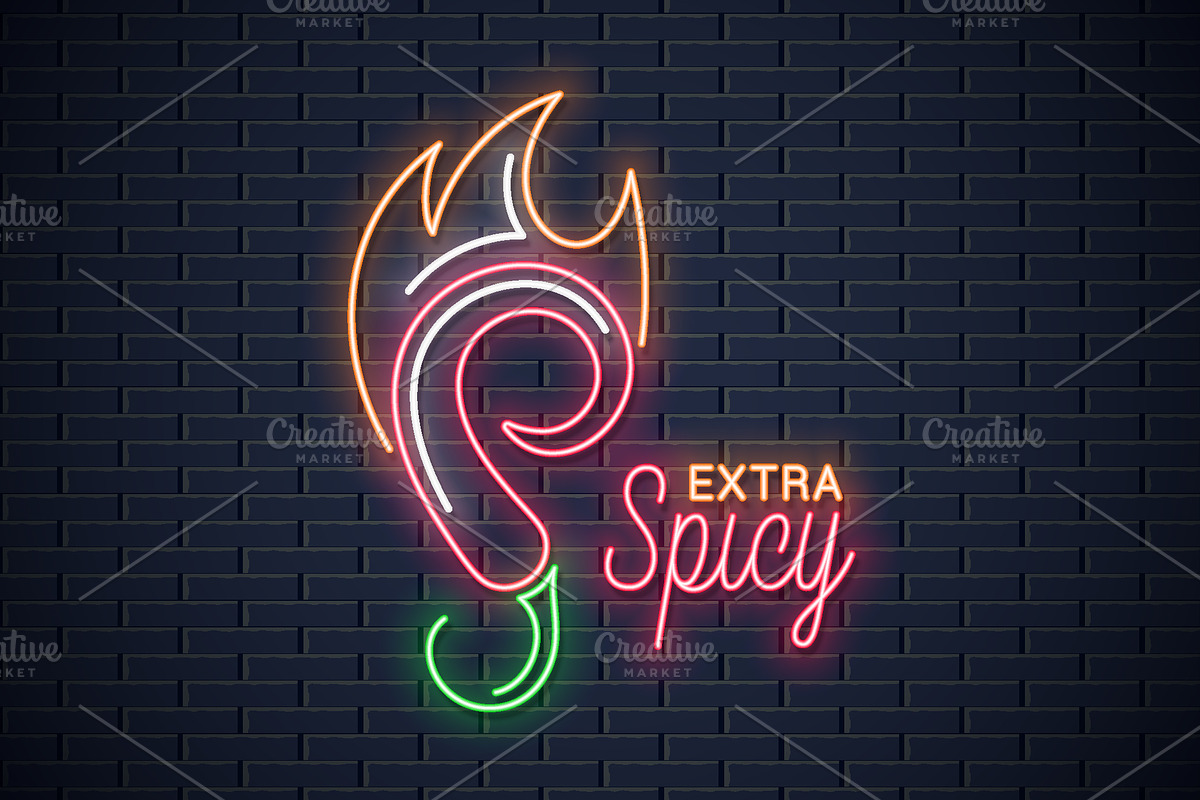 Chili pepper with fire neon sign.  in Logo Templates - product preview 8