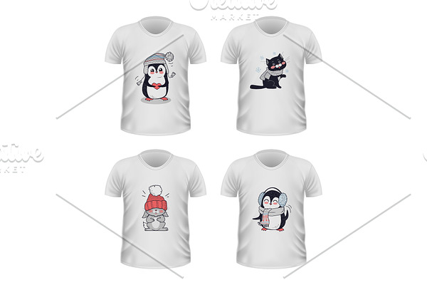 T-shirt Front View with Animals