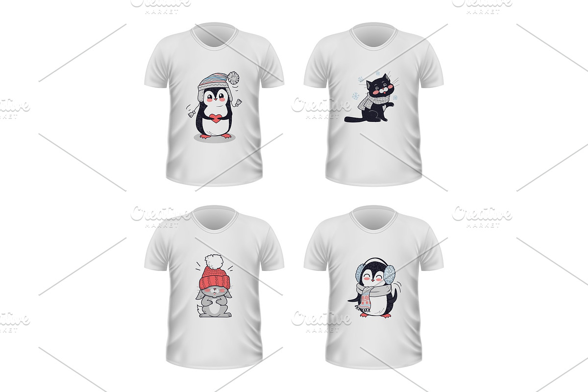 T-shirt Front View with Animals in Illustrations - product preview 8