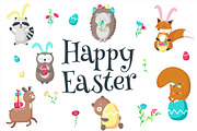 Easter animals set and pattern