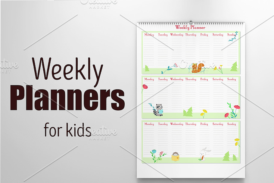 Kids weekly planners with animals 
