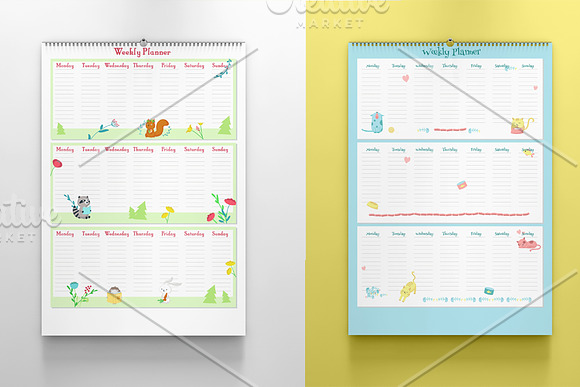 Kids weekly planners with animals  in Stationery Templates - product preview 1