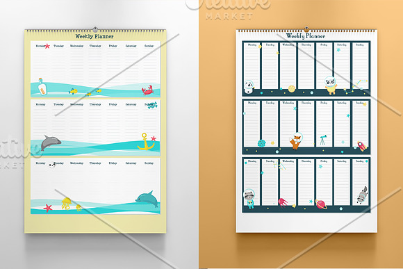 Kids weekly planners with animals  in Stationery Templates - product preview 2