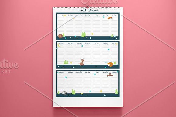 Kids weekly planners with animals  in Stationery Templates - product preview 3
