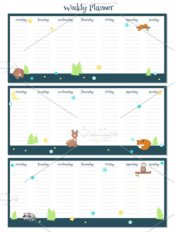 Kids weekly planners with animals  in Stationery Templates - product preview 5