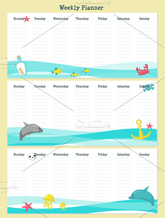 Kids weekly planners with animals  in Stationery Templates - product preview 6