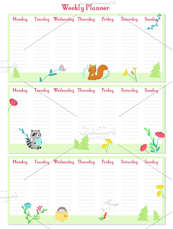 Kids weekly planners with animals  in Stationery Templates - product preview 7