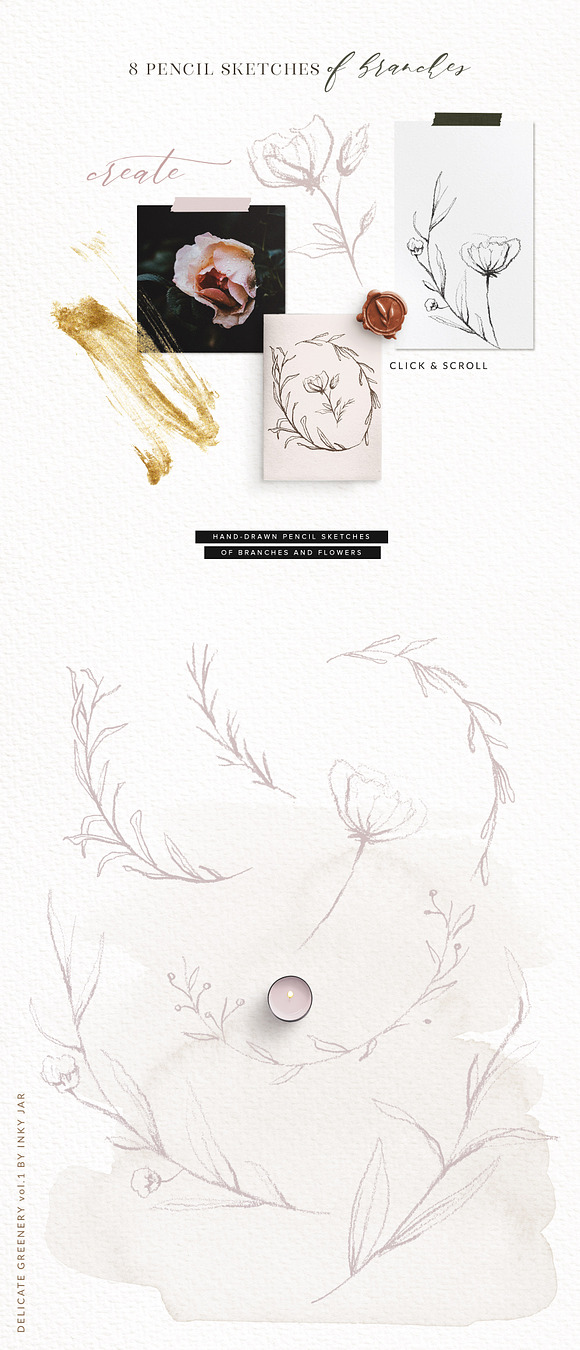 Delicate Greenery Watercolor+Pencil in Illustrations - product preview 14