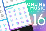 Online Music | 16 Thin Line Icons