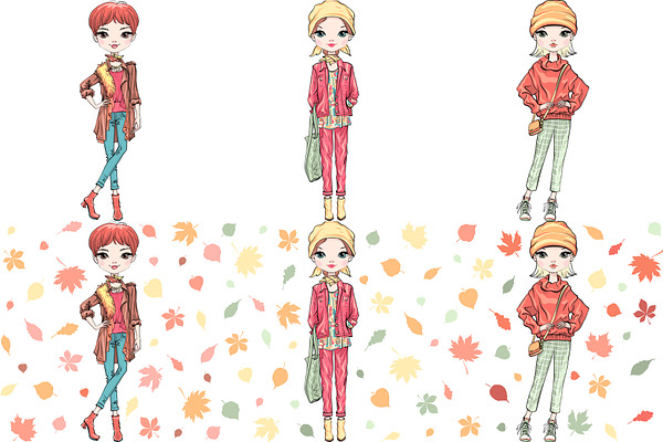 Set fashion girl in autumn clothes