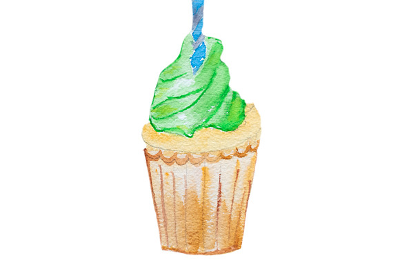 Hand drawn watercolors cupcakes in Illustrations - product preview 1