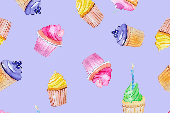 Hand drawn watercolors cupcakes in Illustrations - product preview 2