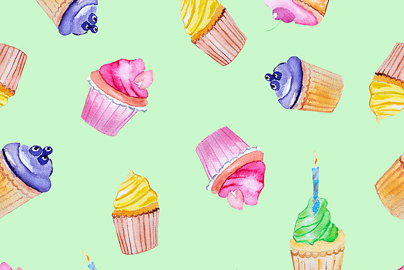 Hand drawn watercolors cupcakes in Illustrations - product preview 4