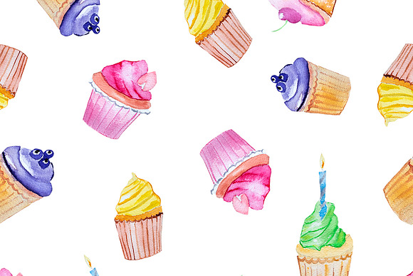 Hand drawn watercolors cupcakes in Illustrations - product preview 5