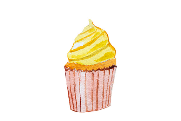 Hand drawn watercolors cupcakes in Illustrations - product preview 7