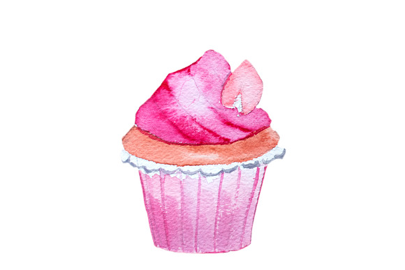 Hand drawn watercolors cupcakes in Illustrations - product preview 8