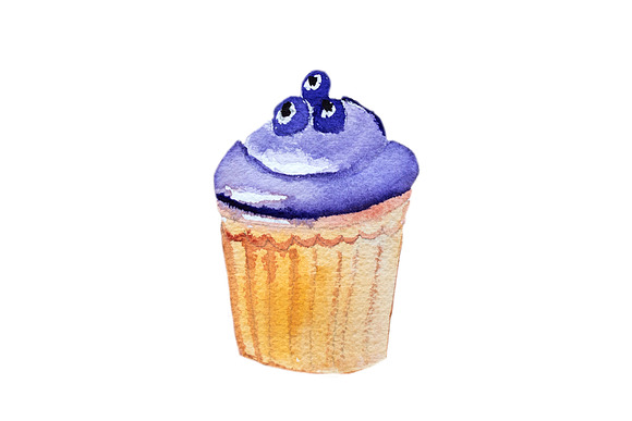 Hand drawn watercolors cupcakes in Illustrations - product preview 9