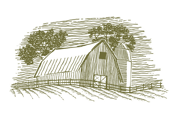 Woodcut Barn and Silo Icon