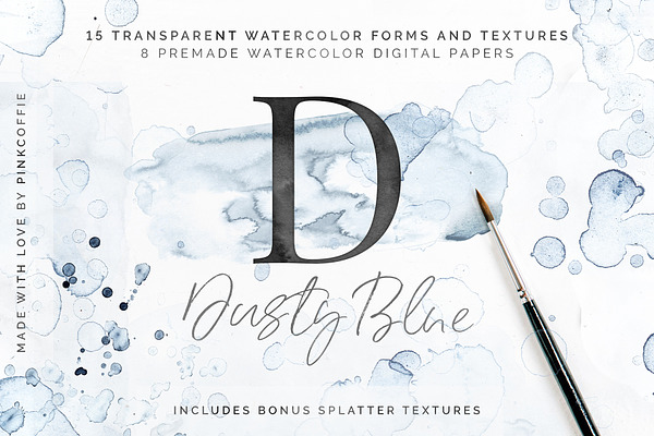Dusty Blue Watercolor Textures Kit
