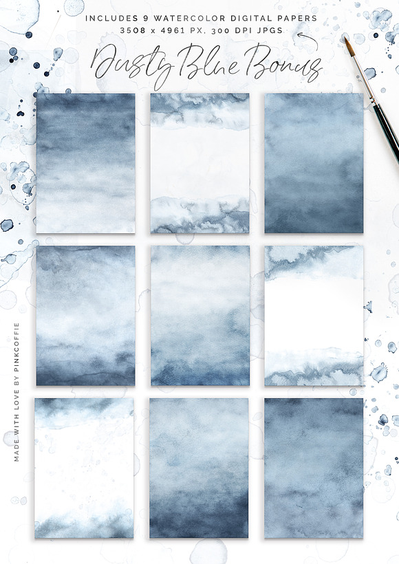 Dusty Blue Watercolor Textures Kit in Objects - product preview 4