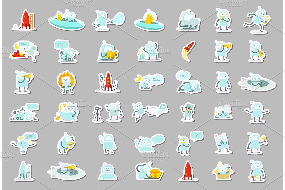 Sticker robots big set character in Illustrations - product preview 8