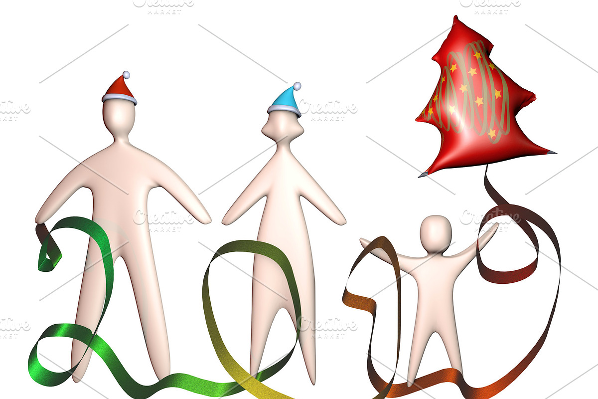 3d family mom dad and kid in santa h in Illustrations - product preview 8