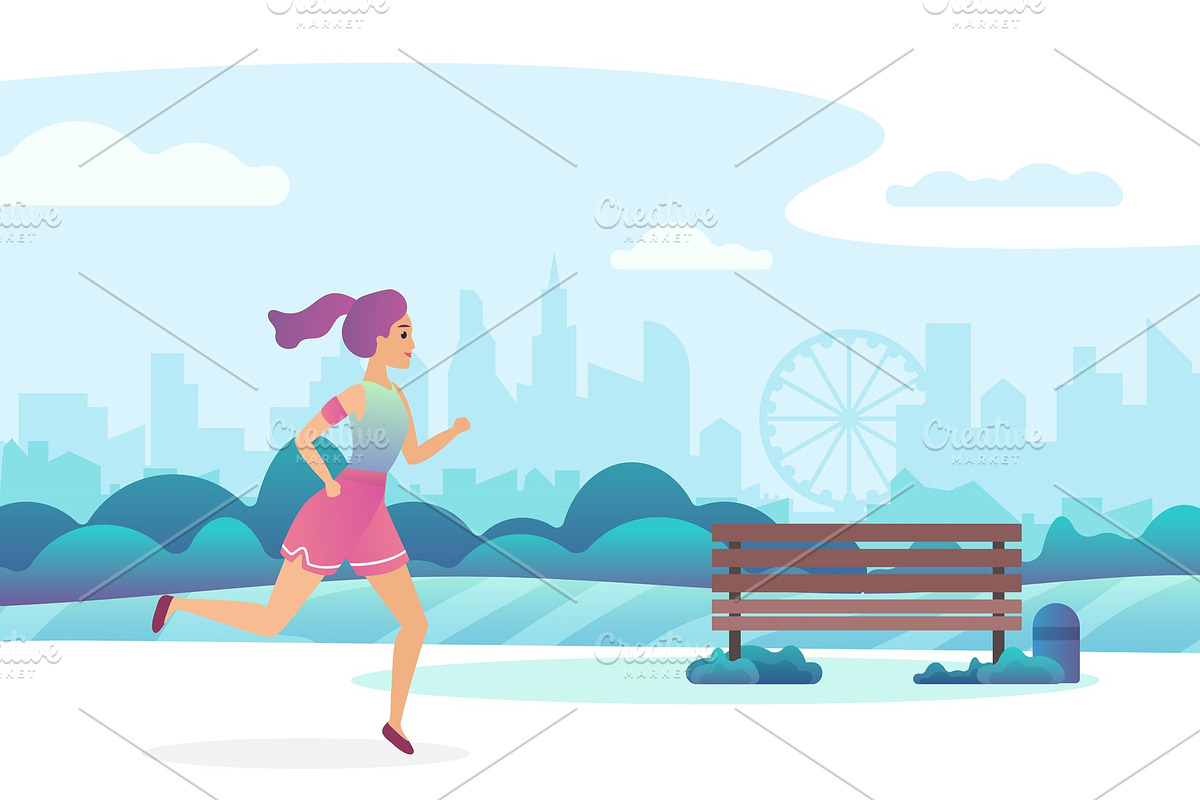 Girl jogging in the public park in Illustrations - product preview 8