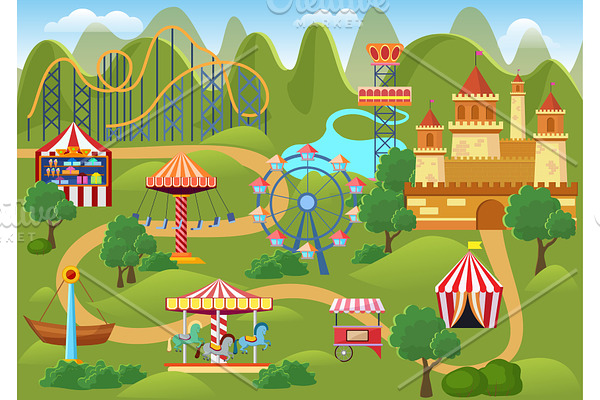 Amusement park concept landscape map