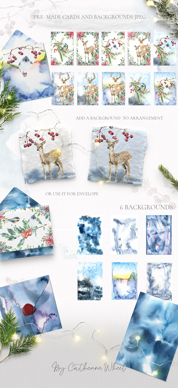Merry Christmas Watercolor Deer in Illustrations - product preview 7