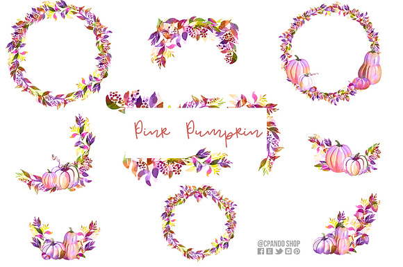 Pink pumpkin watercolor clip art in Illustrations - product preview 2
